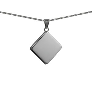 Silver 22mm diamond shaped plain flat Locket with a 1.3mm wide curb Chain