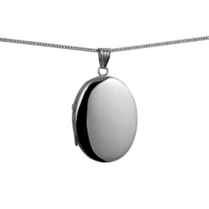 Silver 35x26mm oval plain 4 photo Family Locket with a 1.3mm wide curb Chain