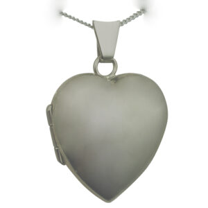 18ct White Gold 21x19mm heart shaped plain Locket with a 1mm wide curb Chain 16 inches Only Suitable for Children