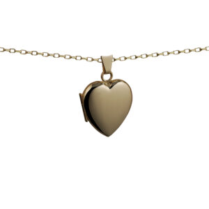 9ct Gold 21x19mm heart shaped plain Locket with a 1.4mm wide belcher Chain 16 inches Only Suitable for Children