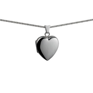Silver 21x19mm heart shaped plain Locket with a 1.3mm wide curb Chain