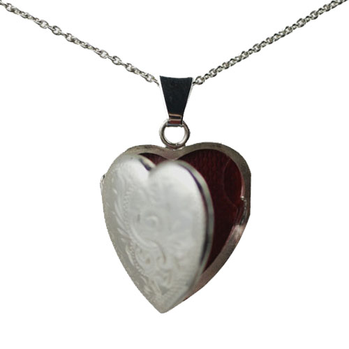 Silver 21x19mm heart shaped hand engraved Locket with a 1mm wide rolo Chain - Image 2