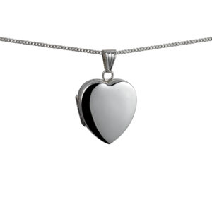 Silver 24x20mm heart shaped plain Locket with a 1.3mm wide curb Chain