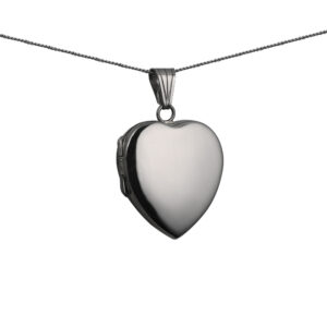 9ct White Gold 24x20mm heart shaped plain Locket with a 1mm wide curb Chain