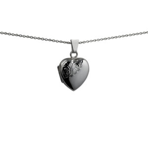 Silver 17x16mm heart shaped half hand engraved Locket with a 1.3mm wide curb Chain