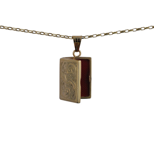 Rectangular Gold Locket 9ct Gold 22x15mm rectangular hand engraved flat Locket with a 1.4mm ...