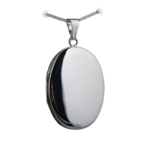 Silver 35x26mm oval plain Locket with a 1.3mm wide curb Chain