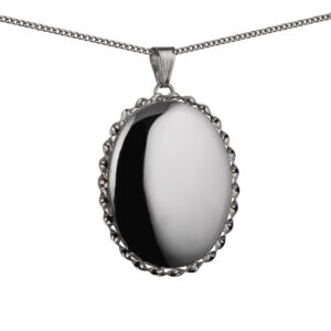Silver 37x28mm oval plain twisted wire edge Locket with a 1.3mm wide curb Chain 18 inches
