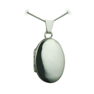 Silver 22x15mm oval plain Locket with a 1.3mm wide curb Chain