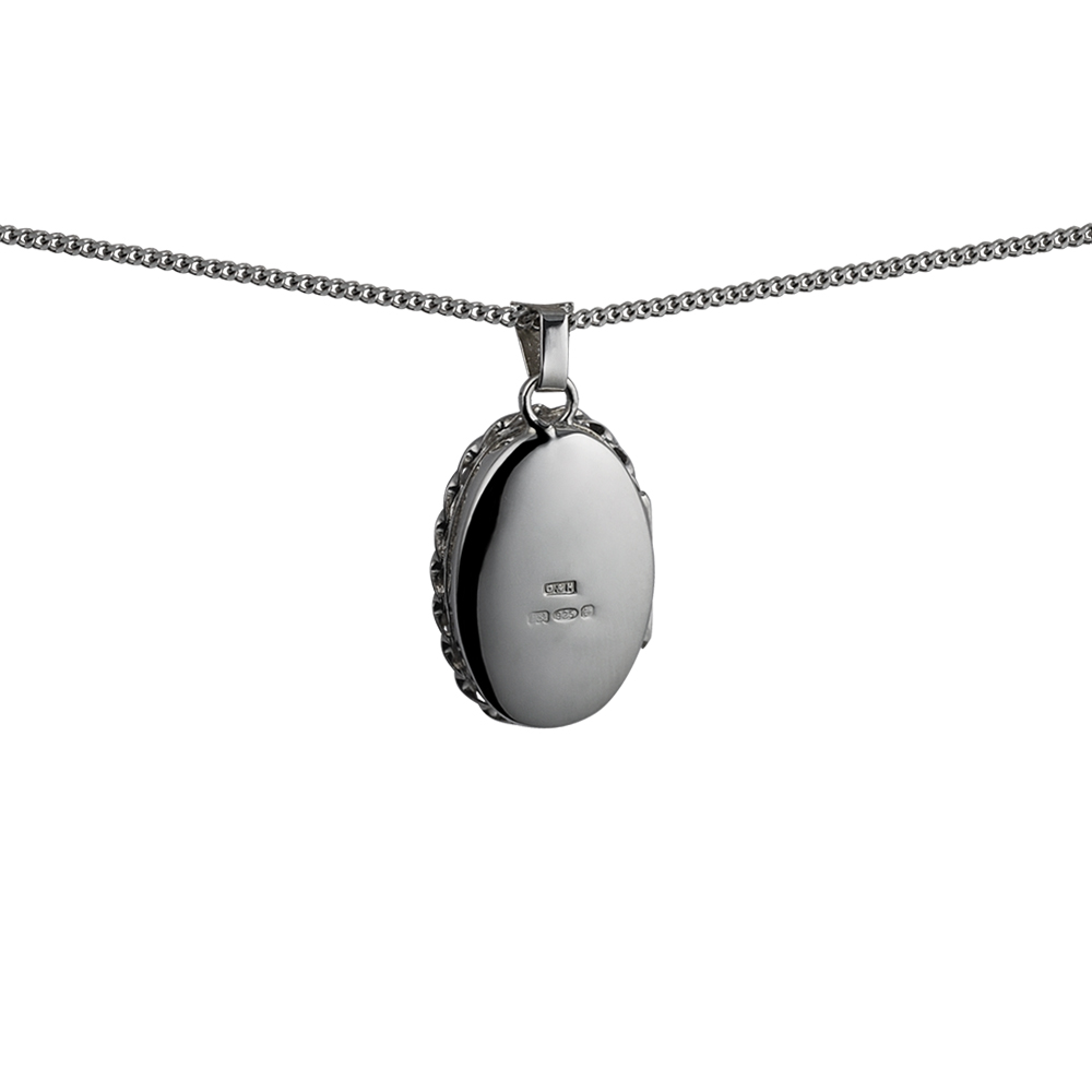 Silver 23x16mm oval hand engraved flower design twisted wire edge Locket with a 1.3mm wide curb Chain 22 inches - Image 3