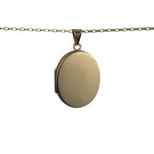 9ct Gold 30x24mm oval plain flat Locket with a 1.4mm wide belcher Chain
