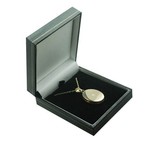 Locket Plain 9ct Gold 26x19mm oval plain flat Locket with a 1.4mm wide belcher Chain ...