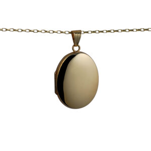 9ct Gold 30x24mm oval plain Locket with a 1.4mm wide belcher Chain