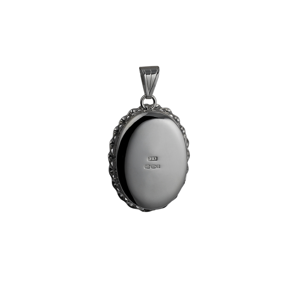 Silver 29x22mm oval half hand engraved flowers twisted wire edge Locket - Image 3