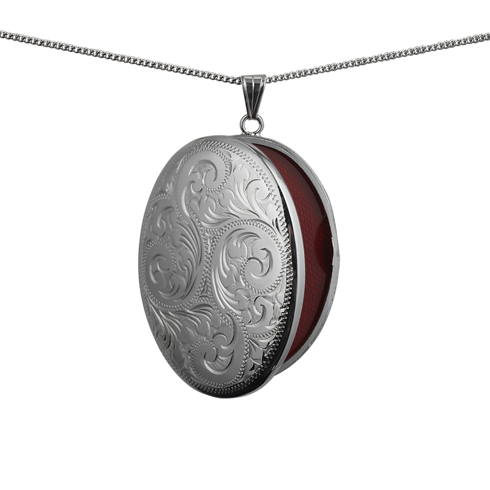 Sliver 45x35mm oval hand engraved Locket with a 1.3mm wide curb Chain 18 inches - Image 2