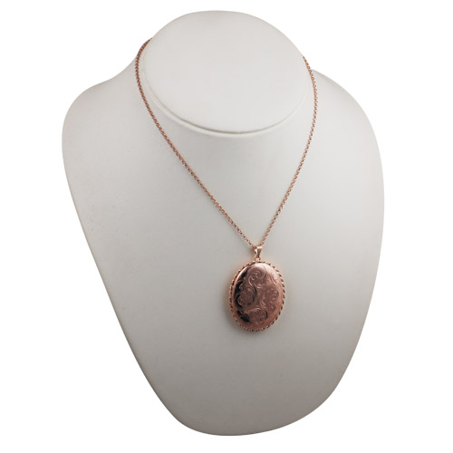 9ct Rose Gold 48x38mm oval hand engraved twisted wire edge Locket with a 2.2mm wide belcher Chain 18 inches - Image 7