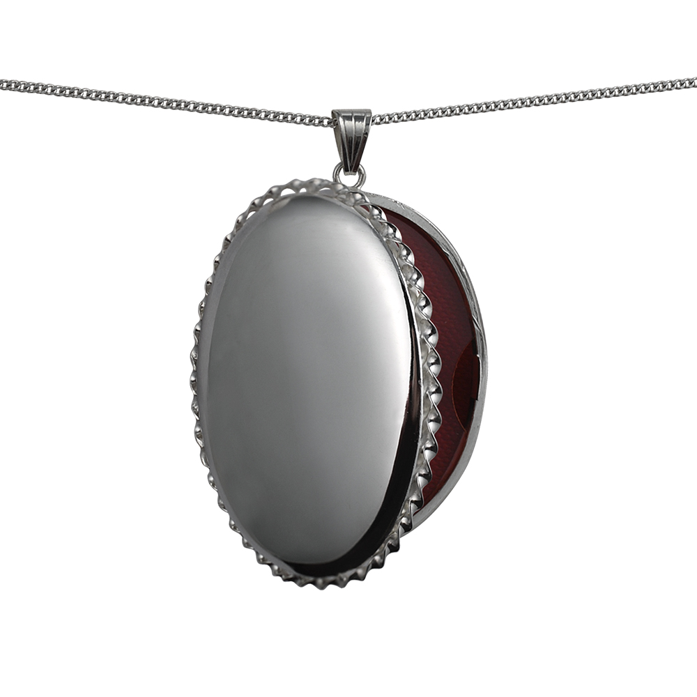 Silver 48x38mm oval plain twisted wire edge Locket with a 1.3mm wide curb Chain 20 inches - Image 2