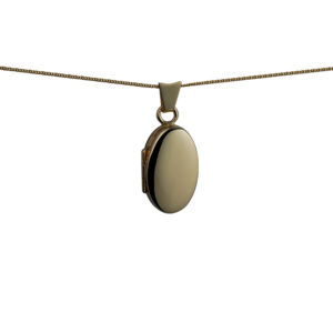 9ct Gold 18x11mm oval plain Locket with a 0.6mm wide curb Chain