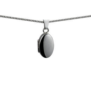 Silver 18x11mm oval plain Locket with a 1.3mm wide curb Chain