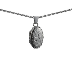 Silver 20x13mm oval hand engraved twisted wire edge Locket with a 1.3mm wide curb Chain