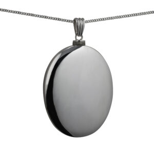 Silver 45x35mm handmade plain oval Memorial Locket with a 1.3mm wide curb Chain