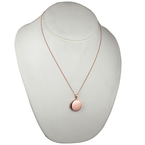 9ct Rose Gold 23mm round plain flat Locket with a 1mm wide curb Chain - Image 6