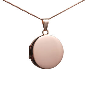 9ct Rose Gold 23mm round plain flat Locket with a 1mm wide curb Chain