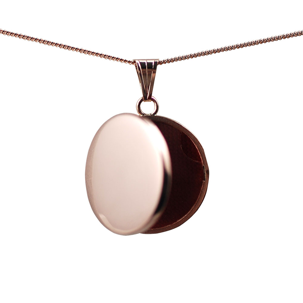 9ct Rose Gold 23mm round plain flat Locket with a 1mm wide curb Chain - Image 2