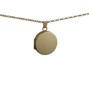 9ct Gold 20mm round plain flat Locket with a 1.4mm wide belcher Chain 24 inches
