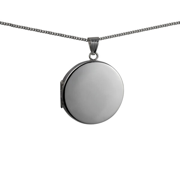 Locket Plain Silver 29mm round plain flat Locket with a 1.3mm wide curb Chain 24 ...