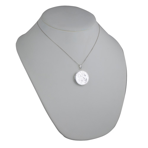Silver 29mm round hand engraved flat Locket with a 1.3mm wide curb Chain 18 inches - Image 7