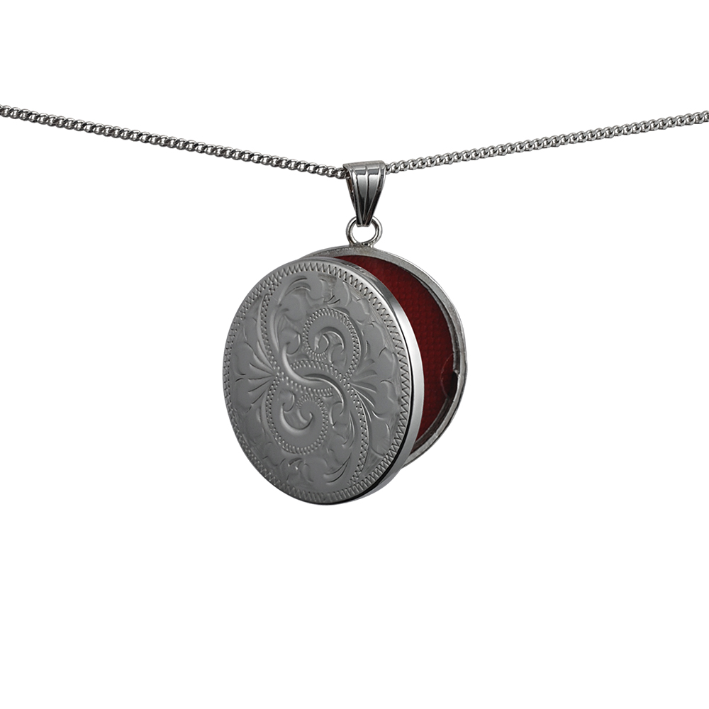 Silver 29mm round hand engraved flat Locket with a 1.3mm wide curb Chain 18 inches - Image 2