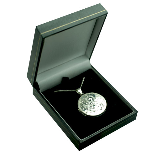 Silver 29mm round hand engraved flat Locket with a 1.3mm wide curb Chain 18 inches - Image 4