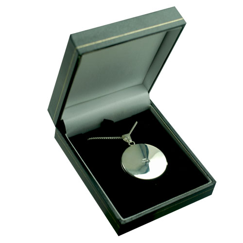 Silver 29mm round hand engraved flat Locket with a 1.3mm wide curb Chain 18 inches - Image 5