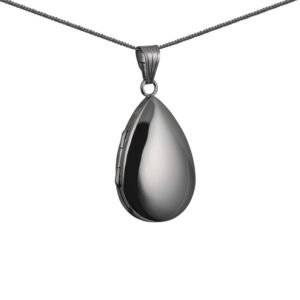 18ct White Gold 30x20mm teardrop plain Locket with a 1mm wide curb Chain