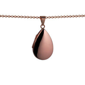 9ct Rose Gold 30x20mm teardrop plain Locket with a 2.2mm wide belcher Chain