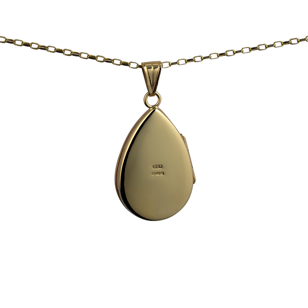 9ct Gold 28x19mm teardrop hand engraved flat Locket with a 1.4mm wide belcher Chain 24 inches - Image 3