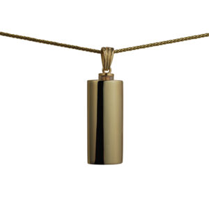 9ct Gold 33x13x10mm handmade plain oval Memorial Cylinder with a 1.1mm wide spiga Chain