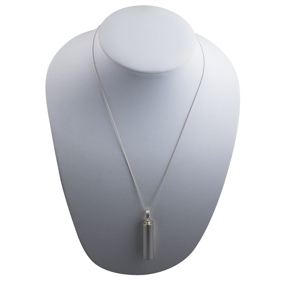 Silver 43x11mm handmade plain round Memorial Cylinder with a 1.3mm wide curb Chain - Image 2