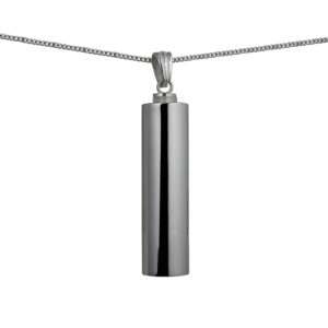 Silver 43x11mm handmade plain round Memorial Cylinder with a 1.3mm wide curb Chain