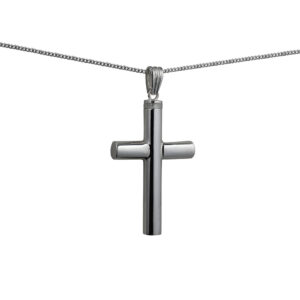 Silver 40x25x6mm handmade plain Memorial Cross with a 1.3mm wide curb Chain