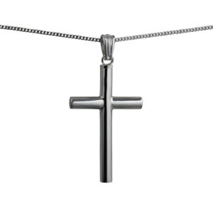 Silver 40x25x4mm handmade plain Memorial Cross with a 1.3mm wide curb Chain