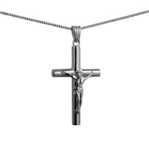 Silver 40x25x4mm handmade Memorial Crucifix Cross with a 1.3mm wide curb Chain