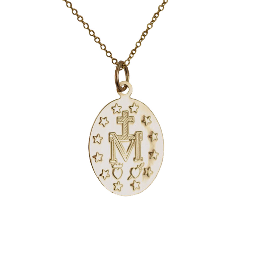 9ct Gold 20x16mm oval Miraculous Medallion Medal Pendant with a 1.1mm wide cable Chain 20 inches - Image 2