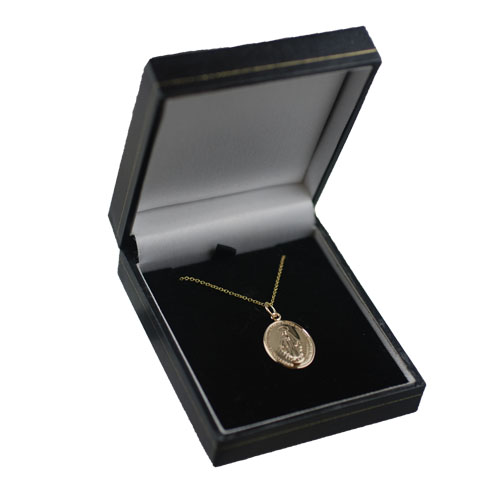 9ct Gold 20x16mm oval Miraculous Medallion Medal Pendant with a 1.1mm wide cable Chain 20 inches - Image 3