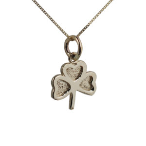 9ct Gold 13x13mm plain Shamrock Pendant with a 0.6mm wide curb Chain
