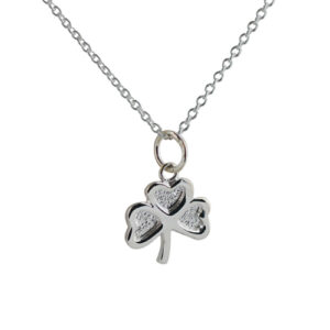 Silver 13x13mm plain Shamrock Pendant with a 1mm wide rolo Chain