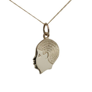 9ct Gold 17x14mm Boy's Head Pendant with a 0.6mm wide curb Chain