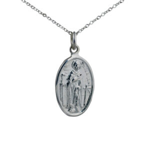 Silver 21x14mm oval St Perigrine Pendant with a 1mm wide rolo Chain 20 inches