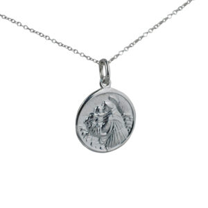 Silver 18mm round St Anthony of Padua Pendant with a 1mm wide rolo Chain